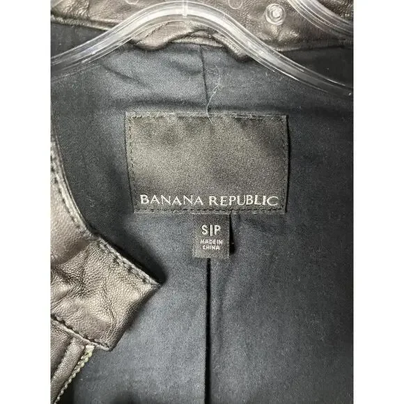Banana Republic Cropped Leather Moto Jacket Black Size S - Picture 5 of 6